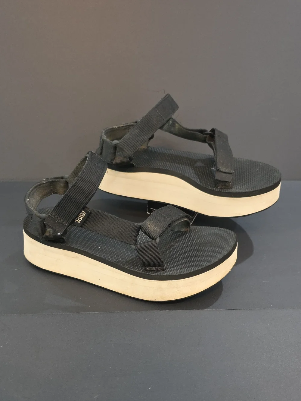 Teva Women's Black and Cream Platform Sandals Size 8